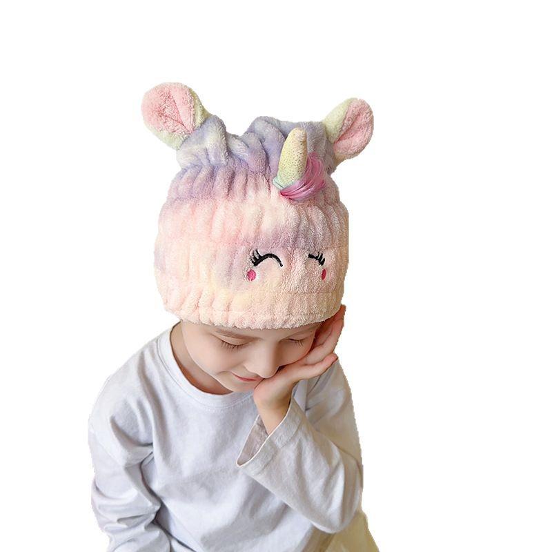 מגבת שיער כובע קורל פליז מצויר לילדים 2025 – רך, עבה, מתייבש במהירות, אביזר אמבטיה הורה-ילד