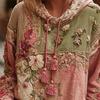 Damen Vintage Böhmischer Blumen-Hoodie Lässiges Langarm-Kapuzensweatshirt mit Tasche Übergroßer Blumen-Kunstdruck Pullover Tops