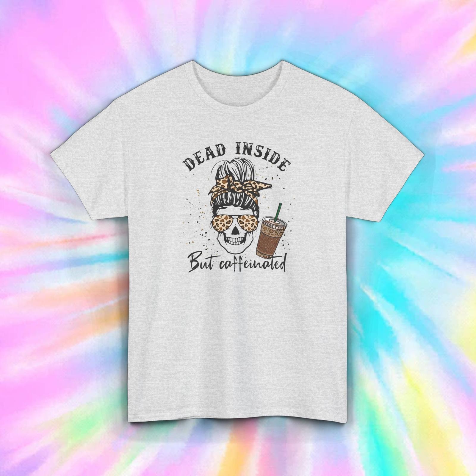 Dead Inside But Caffeinated T-Shirt Mens Womens Tees Top | Funny Leopard Coffee Lover Tee S-5XL S