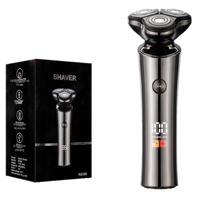 Cross New Men's Rechargeable Electric Shaver: Full Body Washable Rotary Three-Blade Beard Trimmer