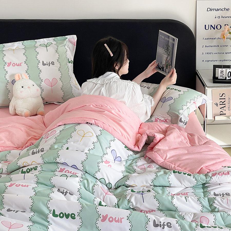 KDJEIKZ Double-sided Simple Summer Quilt Children Adult Microfiber Air Conditioning Quilt Core Picnic Travel Cover Blanket