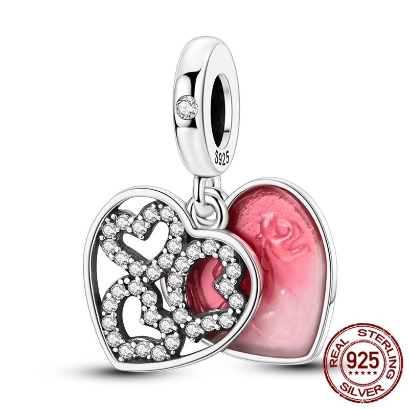Copper ValentineS Day Couple Love Heart Rose Pendants Charm Bead Fits Genuine Bracelets DoItYourself Jewellery Gifts Women