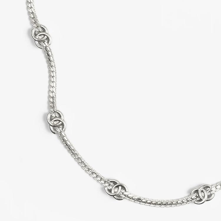 Chanel Classic Double C Logo Trim Metal Necklace Women Necklace Silver ABE255-B18058-NZS81