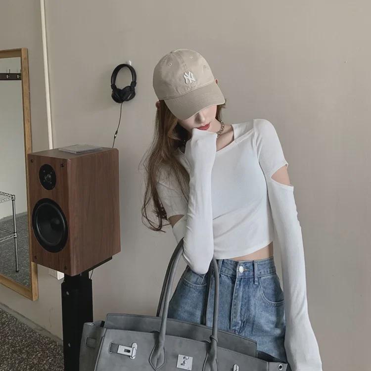 New Spring & Autumn Slim Fit Niche Design Sexy Elastic Short T-Shirt for Women