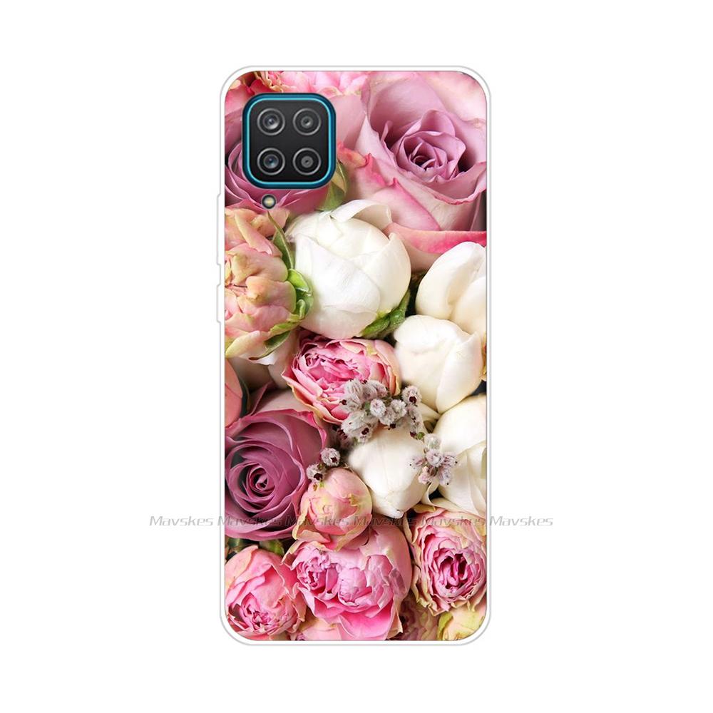Soft Silicon Cover For Samsung Galaxy A12 Case Cute Flower Cat Bumper For Samsung A12 Phone Case Cover For Samsung A12 A 12 6.5"