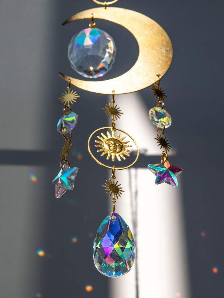 1 Stück Messing-Mond-Dekoration, künstlicher Sonnenfänger aus Kristall, Dekoration für Garten, Terrasse, Fenster und Heimdekoration