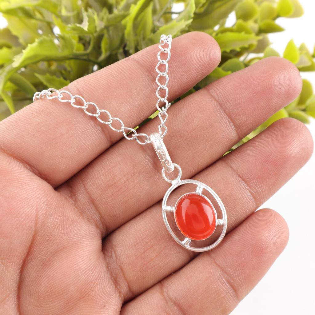 Oval Natural Carnelian Daughter Gift Handcrafted Boho Pendant Jewelry 925 Silver PP-6-31
