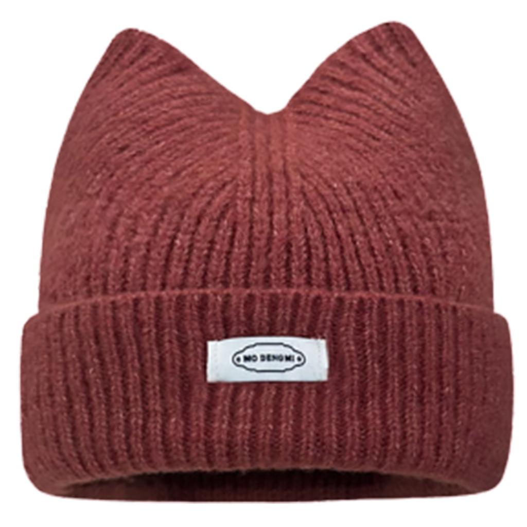 Floppy Cat Ear Beanie for Students Adult Windproof Foldable Winter Hat Thicken Harajuku Beanie with Letter Decals