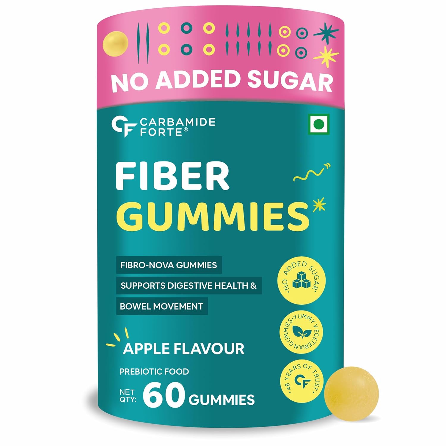 

Carbamide Forte Fiber Gummies 60 Veg Apple Flavor Daily Fiber Supplement for Healthy Digestion & Weight Management
