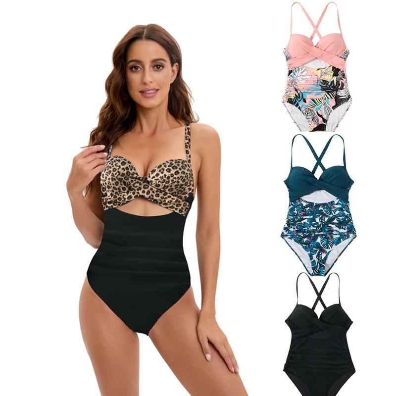 Women Tummy Control Swimsuit Sexy Bikini Swimsuit One Piece Printed Beach Swimsuit