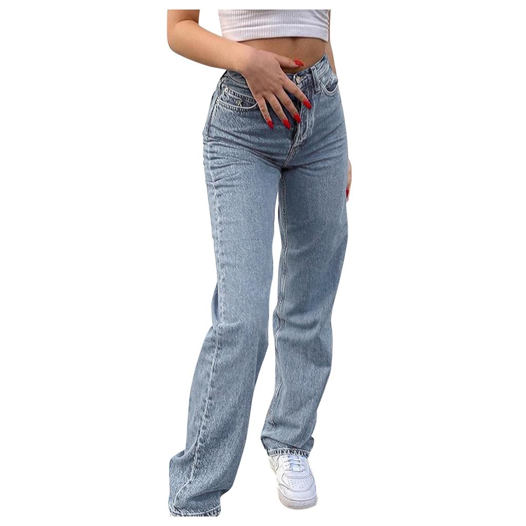 Women Wide Leg Pants Butterfly Printed Straight Leg Pants Trousers Jeans