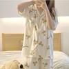 Pajamas Women'S Two-Piece Set Cute Cartoon Bear Cotton Short-Sleeved Trousers Fashionable Versatile Loungewear Can Be Worn Outside