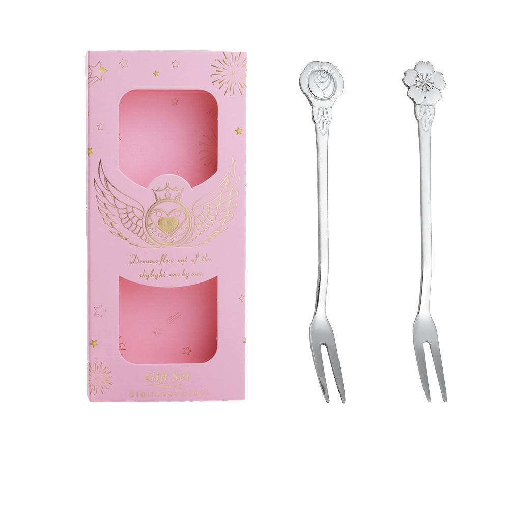 HANYANG Cutlery Set Small Spoon Gift Set Cherry Blossom Spoon Gift Set Rose Leaf Spoon Fruit Fork Gift Set