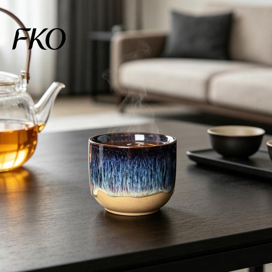 Tazza da Latte Ceramica Fatta a Mano Senza Manico per Bevande Calde Fredde 150ml Gres Rustico Tazza da Caffè Cappuccino Senza Gambo Tè Facile da Pulire Regalo Unico