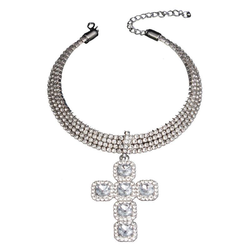 Personalized Rhinestone Cross Pendant Collar Exaggerated Necklace Women's Hip Hop Accessories