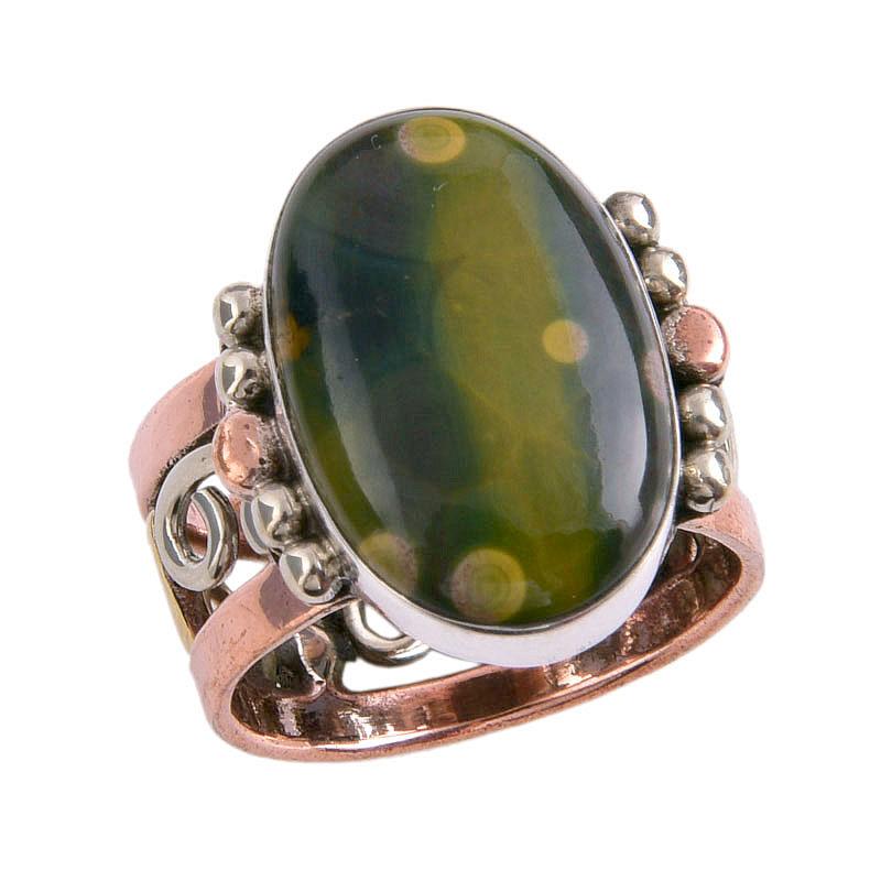 Naturlig havjaspis edelsten i tofarget 925 sterlingsølv gave ring S.5.5 j3y90