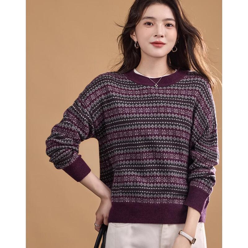 Demana 100% Merino Wool Retro Jacquard Knit Sweater