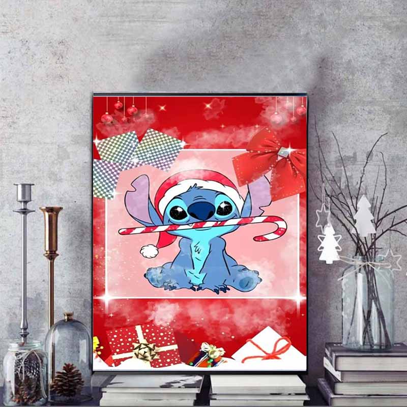 Disney Diamantmalerei Lilo & Stitch Weihnachtsthema Romantisches Kunstwerk Diamantmosaik Kreuzstich Diamantverziert Raumdekoration Geschenk