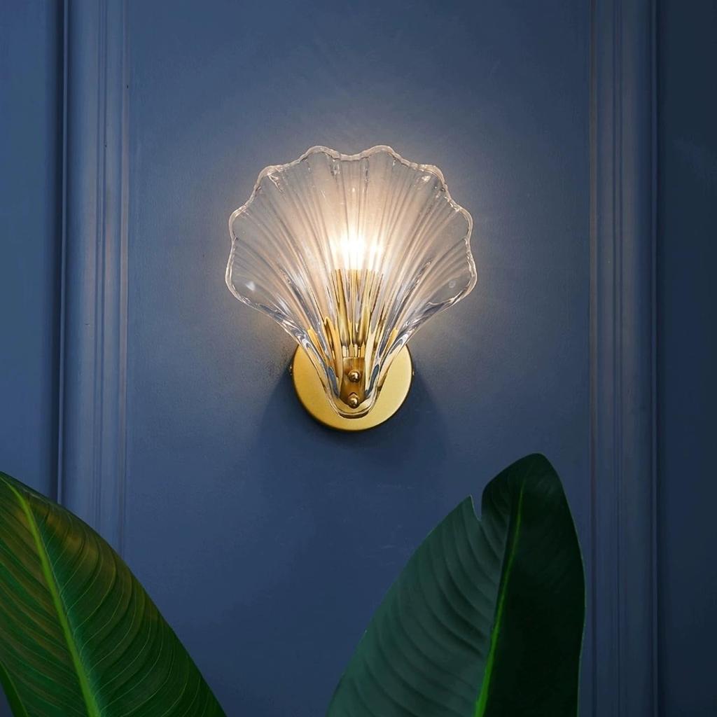 LWL Wall Light, Single Light, Simple Wall Lamp, Modern Glass Seashell Wall Light, Wall-Mounted Lighting Fixture, Interior Lighting Fixture for