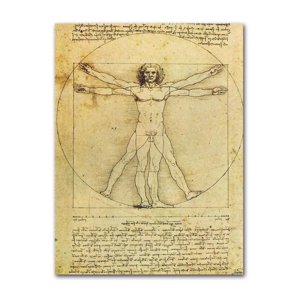 Adam Posterler Nostaljik Vintage Çekirdek Kraft Kağıt Duvar Sticker Dekoratif Painting51.5x36cm Leonardo Da Vinci El Yazması Vitruvius