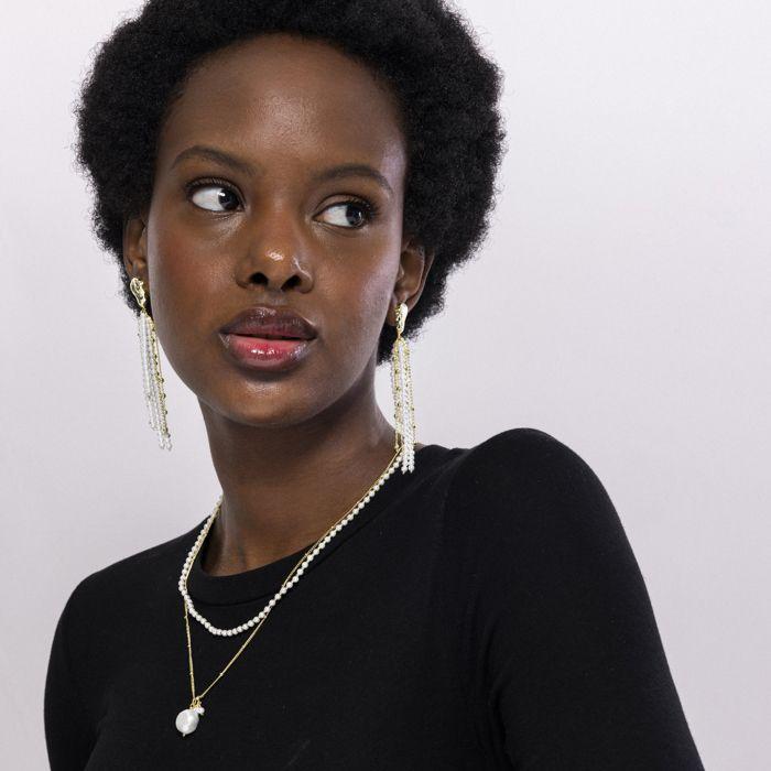 Collier De Perles Blanches Luxenter Finition En or Jaune 18 Carats - Subri