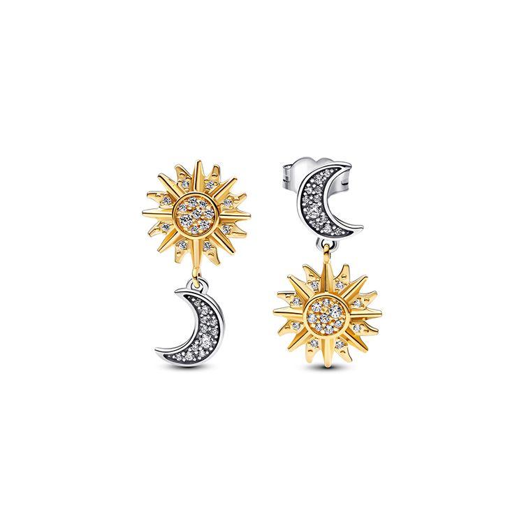 Pandora Two-Tone Reversible Sun And Moon Stud Earrings Women earrings Silver 262442C01 Box+Shopping Bag
