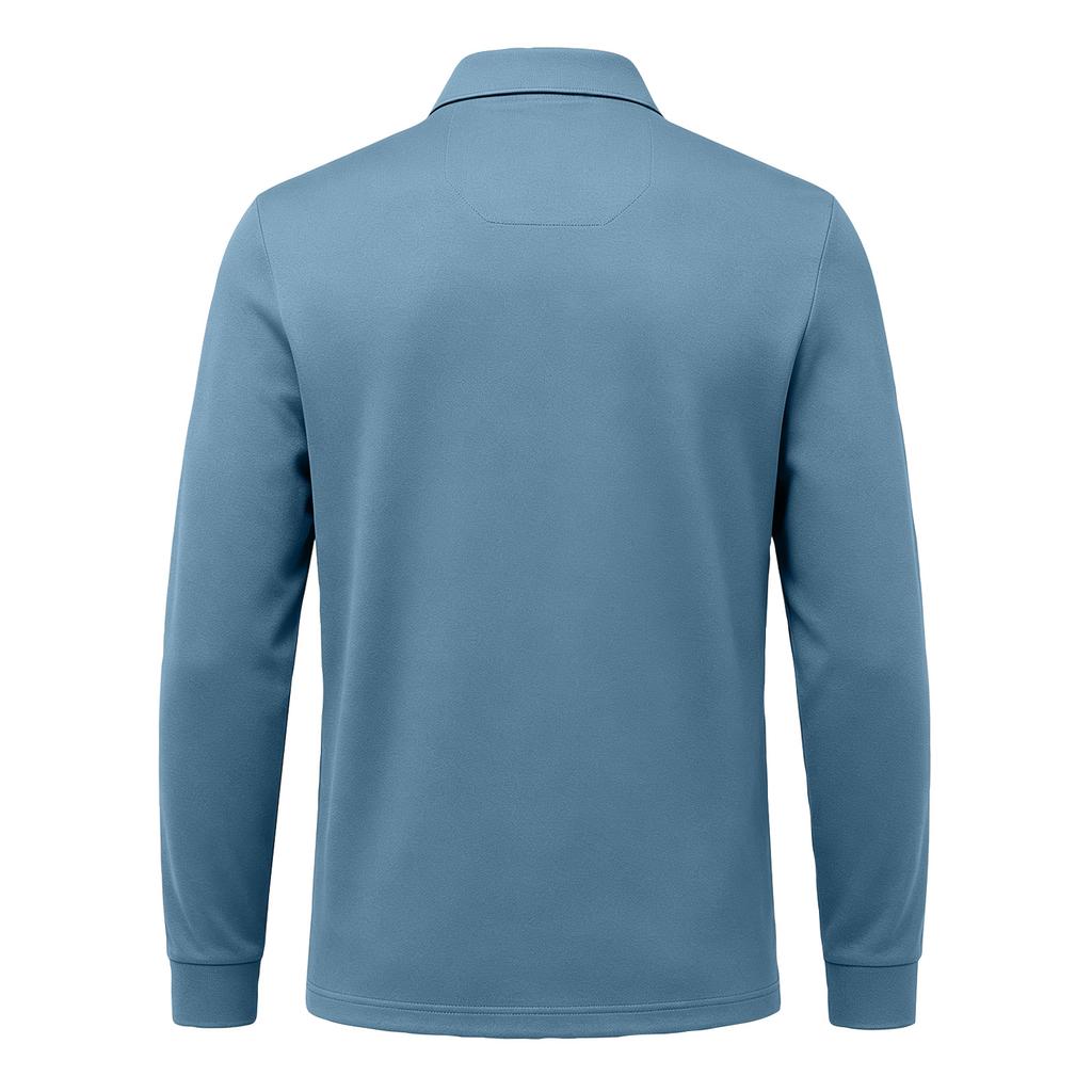 Men's Casual Loose Fit Long Sleeve Polo Shirt Button Down Collar Pocket Design Textured Upper Front Panel Comfortable Fabric