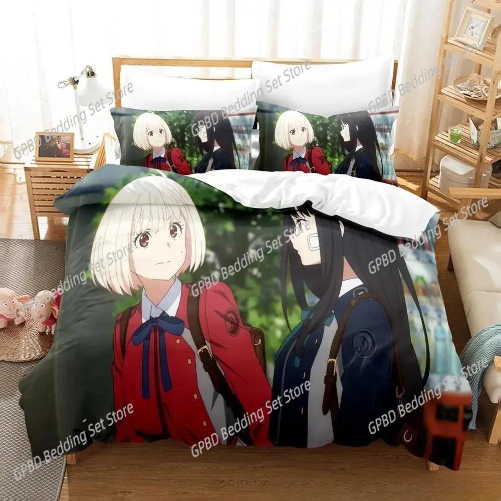 Comforter 3D Print Anime Kawaii Girl Lycoris Recoil Bedding Set Bedroom Soft Modern S Comefortable Quilt