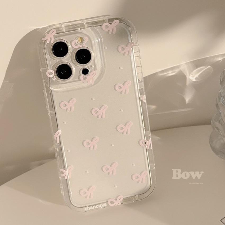 Cute Pink Bowknot Transparent Phone Case For iPhone 16 15 14 13 12 11 Pro Max Plus Clear Silicone Shockproof Cases Cover