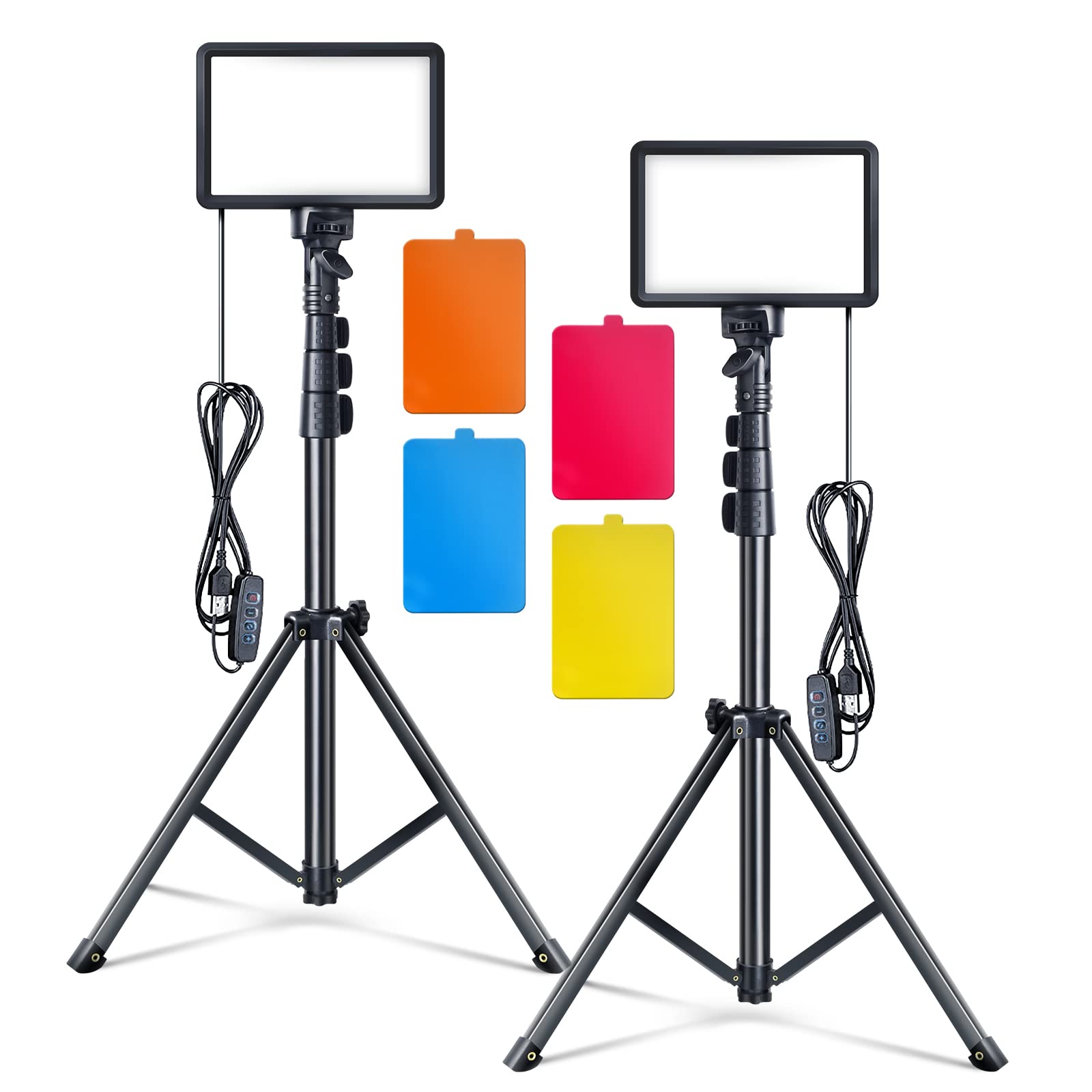 

ataraxia Video LED Light with Adjustable and 5 Color Filters for Streaming 2-Pack USB, Tripod, YouTube/Live (61-145cm)