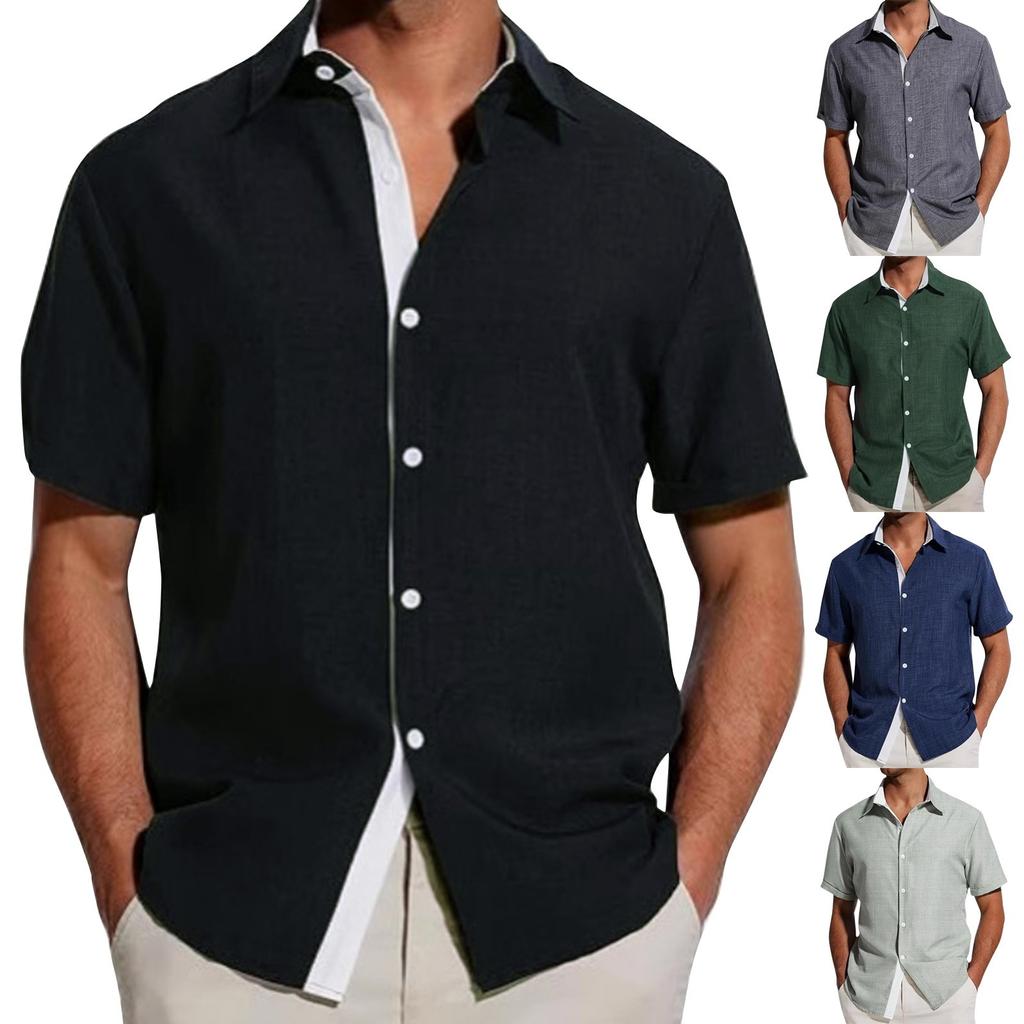 Men's Summer Colorblock Lapel Short-Sleeved Shirt Men's Casual Fashion Short-Sleeved Shirt