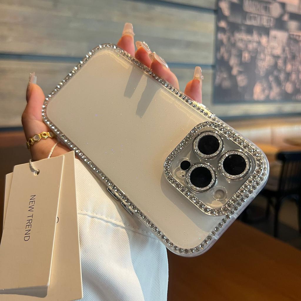 Luxury Bling Glitter Cute Clear Soft Phone Case For iPhone 16 15 14 13 12 Pro Max 11 Diamond Frame Bumper Shining Cover Girly