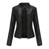 Womens Slim Fit PU Leather Jacket Stand Collar Biker Style Lightweight Coat