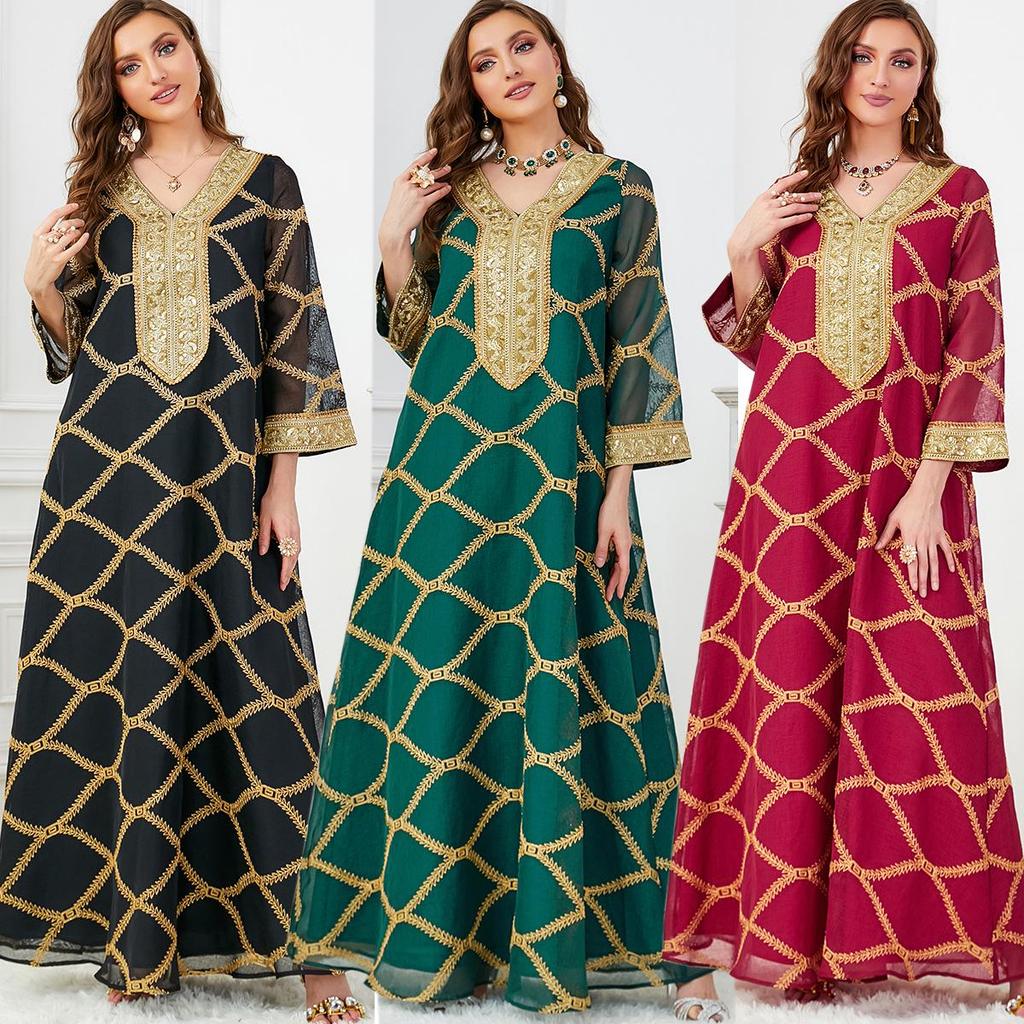 Dubai Women's Long-Sleeved Fashion Robe Dress