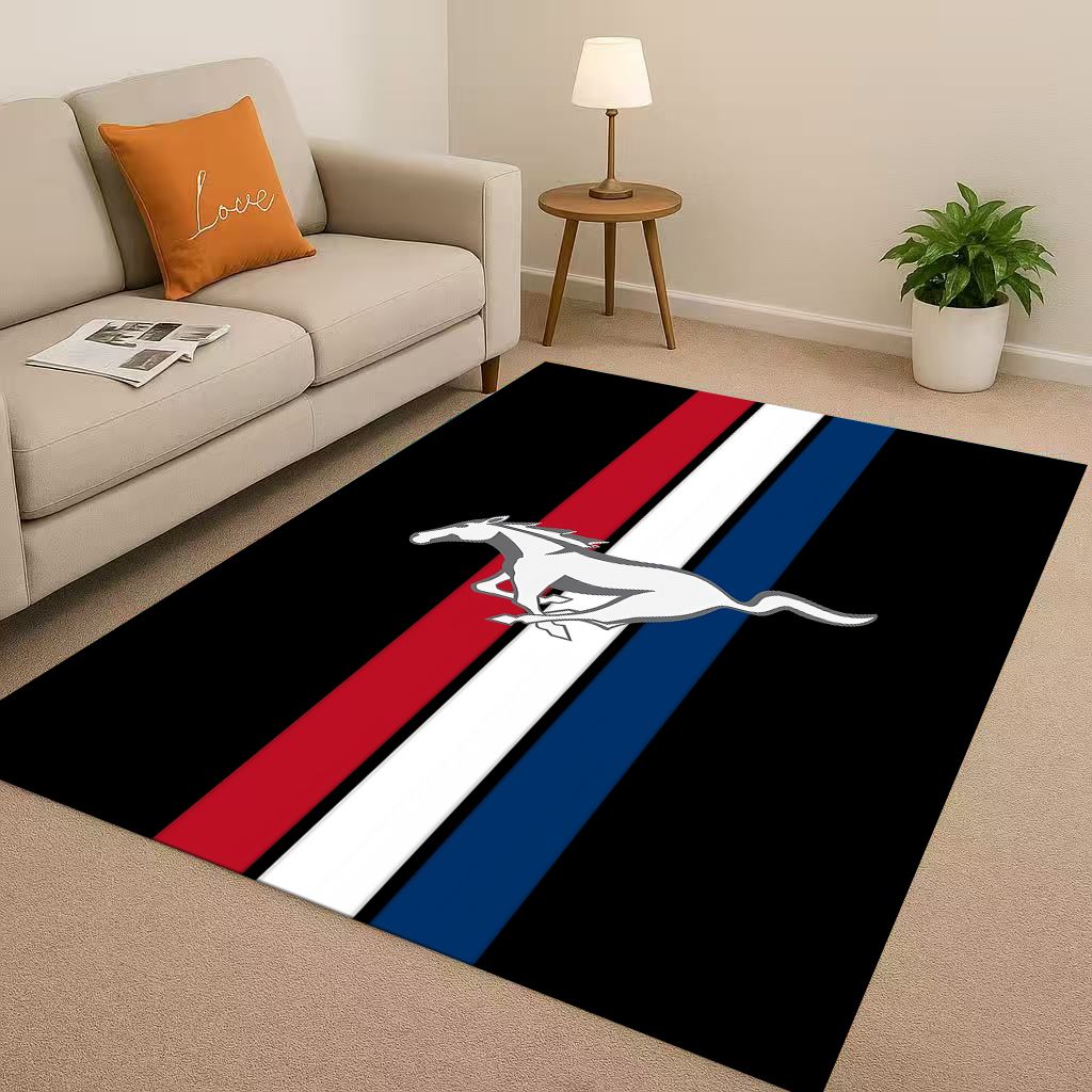 New Mustang Racing Car Logo Moto Living Room Non-Slip Area Rug Carpet for Bedroom Playroom Sofa,Easy Clean Home Decor Doormat