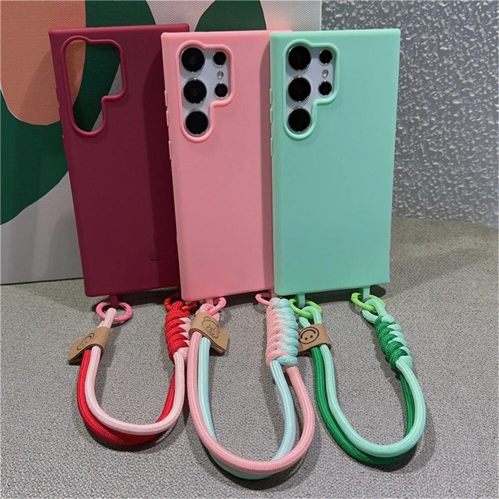 Crossbody Braided Lanyard Rope Case For Samsung S24 Ultra S23 FE S22 S21 Plus S20 FE A15 A05 A35 A55 A54 A34 A33 A53 A73 A52 A72 Soft Cover