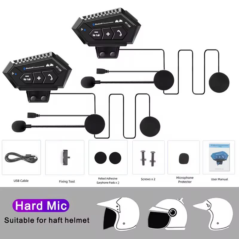 1/2Pcs Bt12B Motorcycle Helmet 1000Mah 500M Intercom Headset Stereo Bluetooth Wireless Hands-Free Headset Music Player New Style