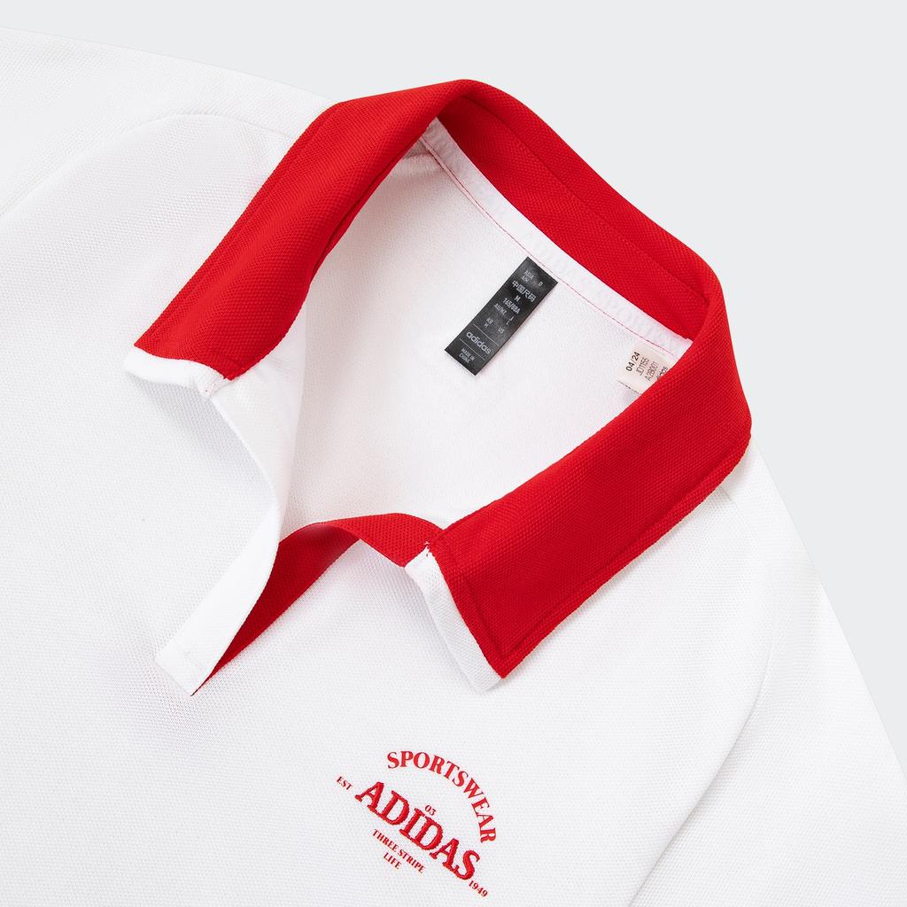 adidas Verbiage Colorblock Print Collar Short Sleeve Dress Women Dress White JD1155