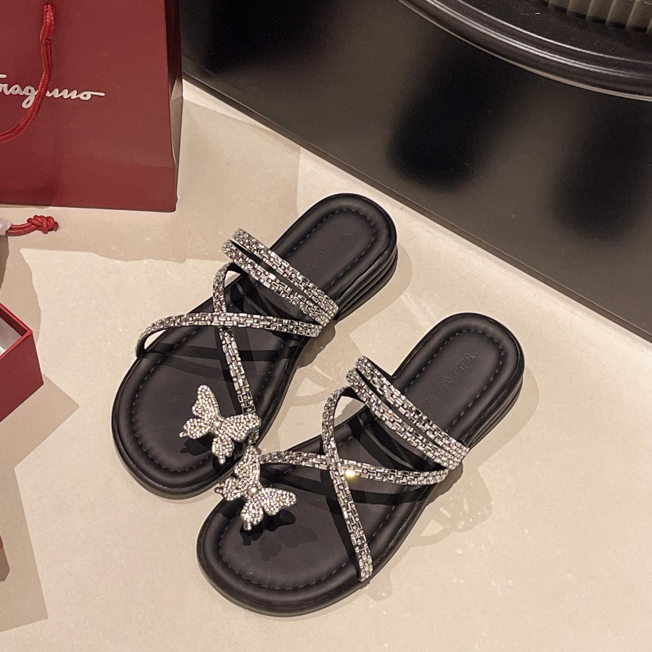

Summer new cool slippers one-word fashion women s rhinestones pearl belt Roman tide bow one-word French style 35 чёрный