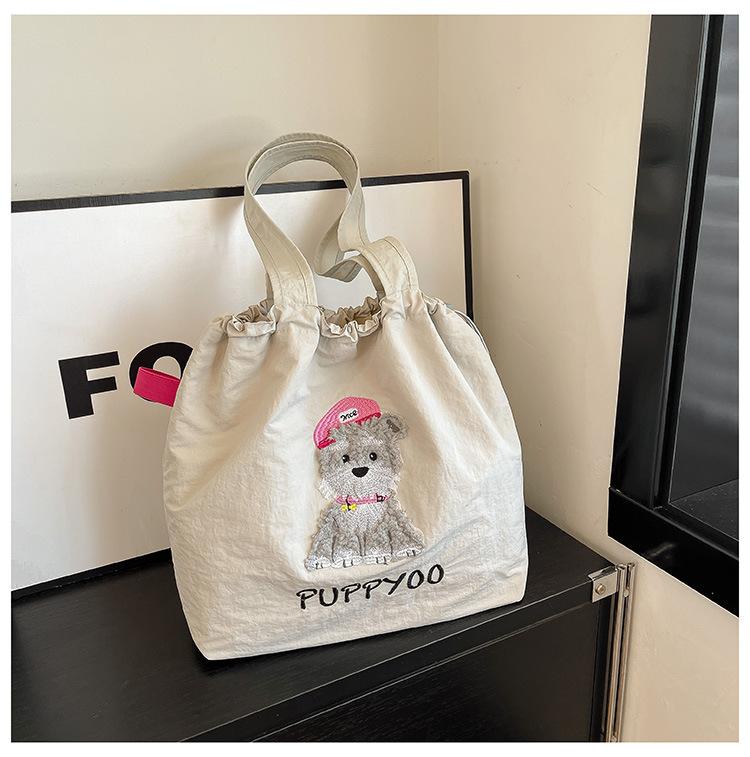 2025 Large Capacity Cute Cloth Bag Tote Bag Cartoon Embroidered Shoulder Bag Casual Drawstring Tote Bag