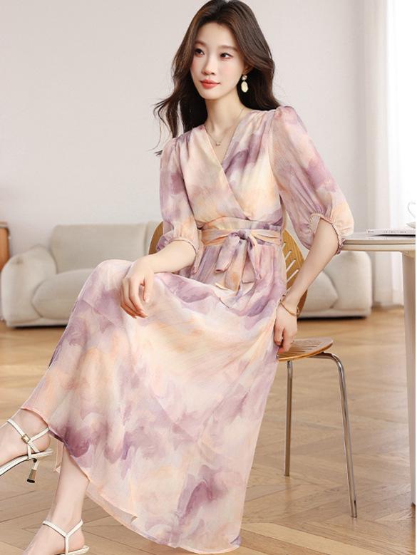 Women's Korean Floral Print Lace-up Tea Dress – Slimming Summer Design
