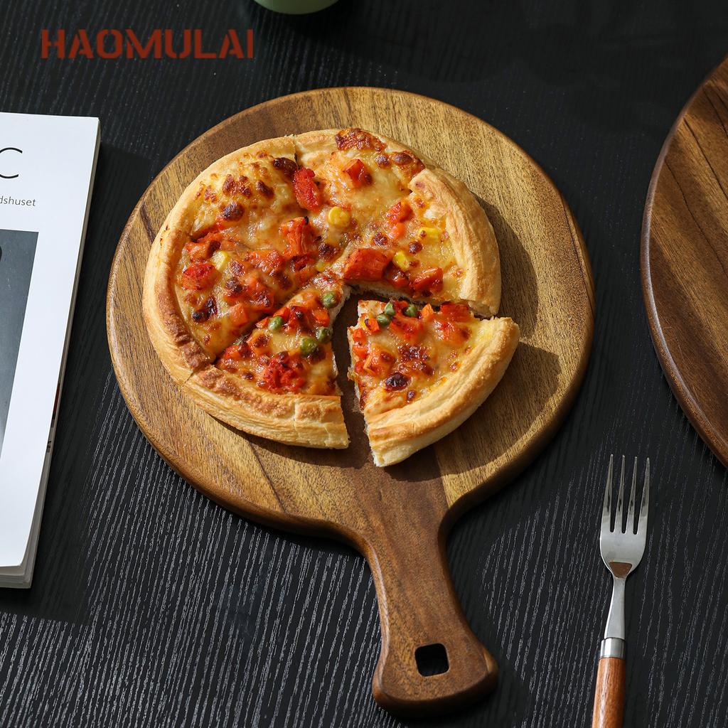 Round Pizza Pan Commercial Solid Wood Pizza Board Tray Wooden 9/10/12 Inch Steak Dinner Board Fruit Complementary Board