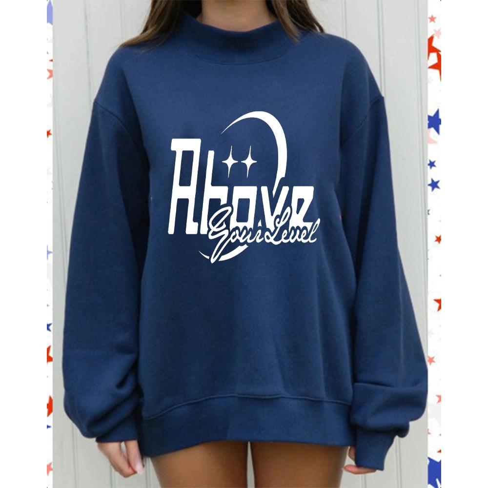 Heavyweight European Women's High Neck Casual Hoodie with Letter Print