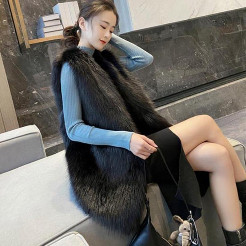 2 autumn and winter new fur vest women's medium and long imitation fox hair slim-fit fur vest fashion coat