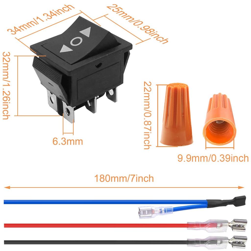 Xiatiaosann Rocker Switch 6 Terminal 3 Position ON-OFF-ON DPDT Momentary Switch DC 10A/16A