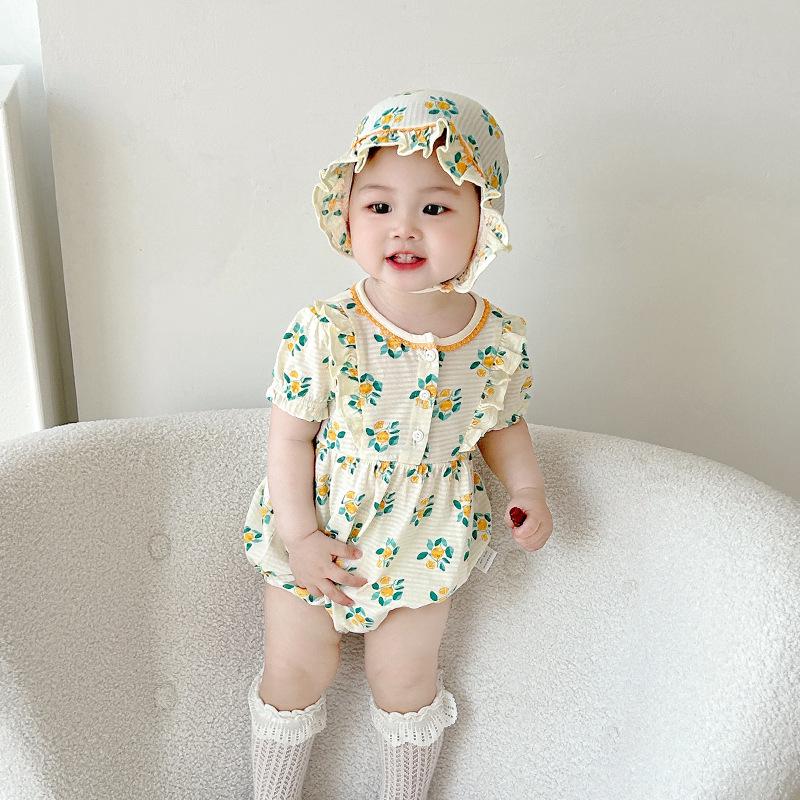 

2025 Summer Floral Hooded Romper for Newborn Girls 73 цветочный/бежевый
