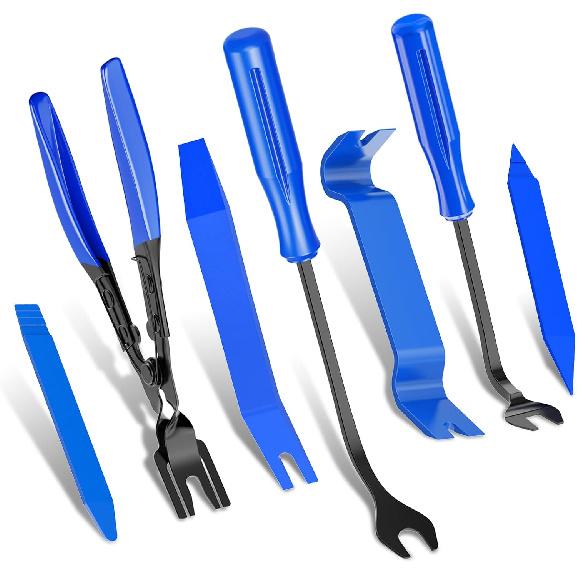 Aleric 7 Pieces Auto Trim Removal Tool Kit with Plastic Pry Tool and Fastener Clip Pilers Remover Tools for Car Body Upholstery Door Panel