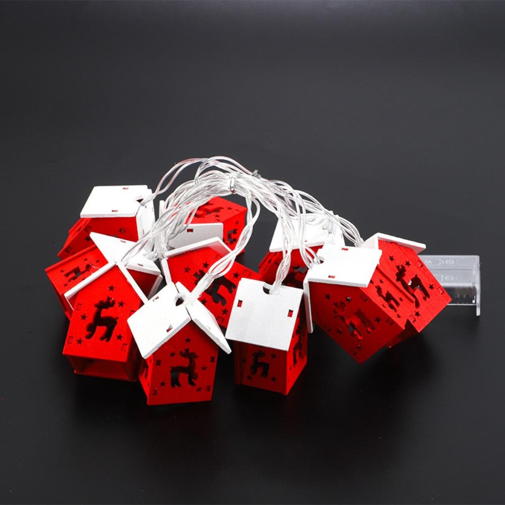 

Waterproof Xmas Tree Hanging Ornament Romantic LED Garland Wooden House LED String Light Home Style 1