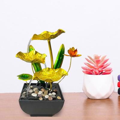 Golden Lotus Leaf Fountain Decoration 3-Tier Indoor Flower Leaves Relaxation Waterfall Fountain Fish Tank Home Office Living Room Desktop Fengshui