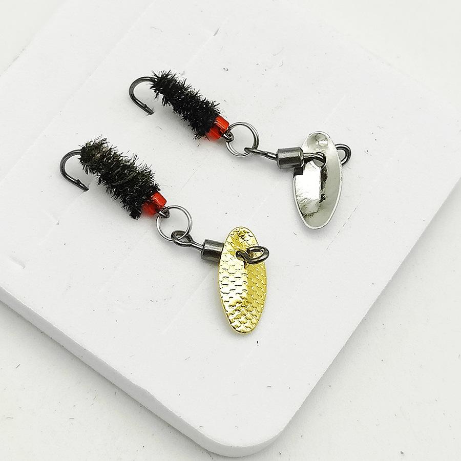 Double Hook Mosquito Lure Set: Rotating Watermelon Sequin Minnow and Whitebait Spinner.